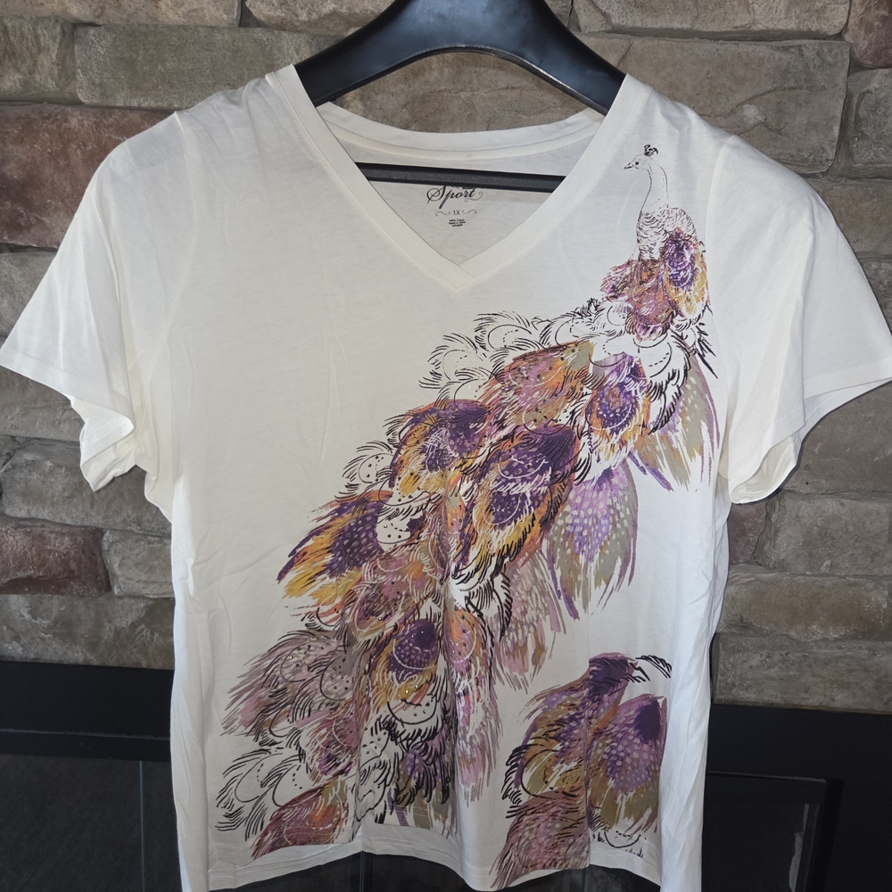 Peacock Print V-Neck Women Top